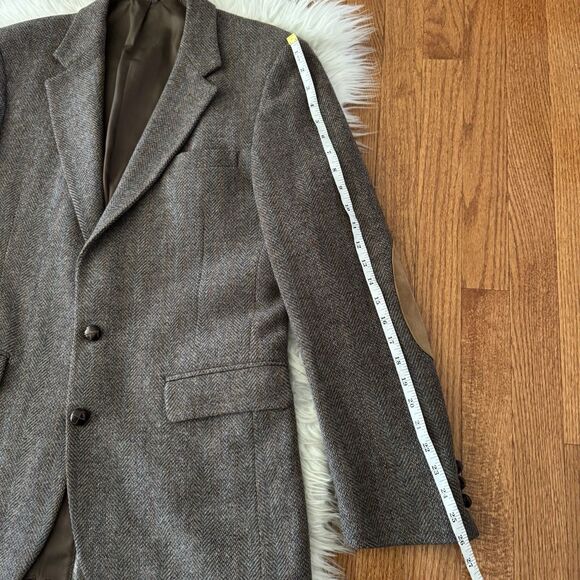 Vintage Wool Tweed Herringbone Blazer Men’s 41L Brown Blue Jacket USA Sport Coat - Picture 7 of 12